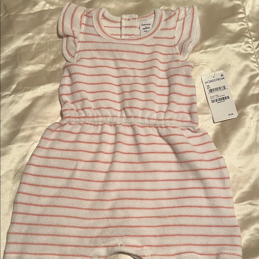 Nordstrom Organic Cotton Striped Pink and White Baby Romper
